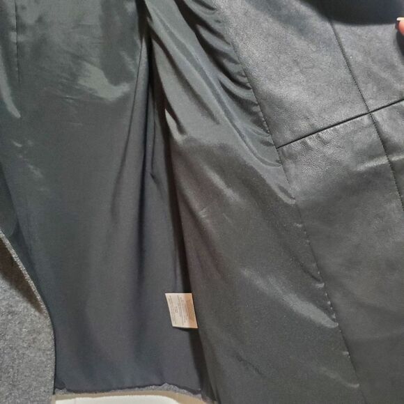 Theory Naomo Leather-Sleeve Felt Coat Size Small Gray Black Mixed Media S - Picture 8 of 16